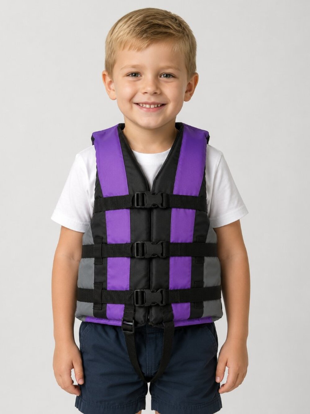 Bass Pro Shops Child Life Jacket 30–50 lb Purple Black Gray Type III PFD